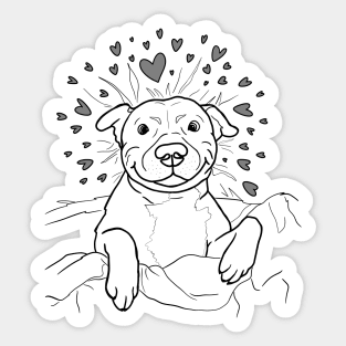 Cute goofy loving pitbull lineart dog illustration Sticker